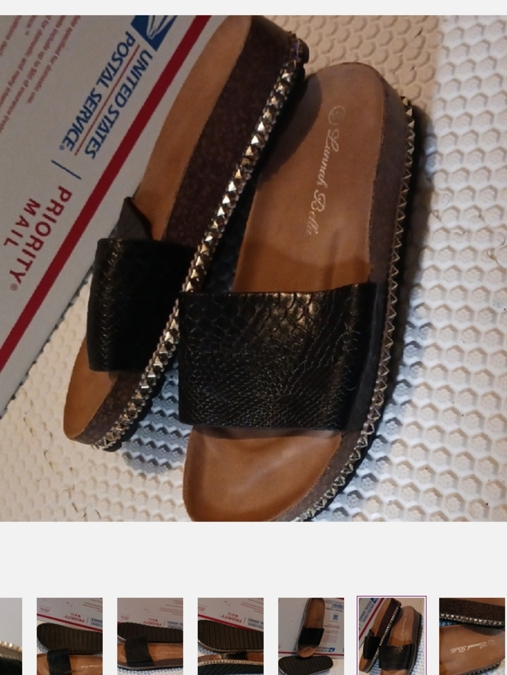 Black Textured Slide Sandals